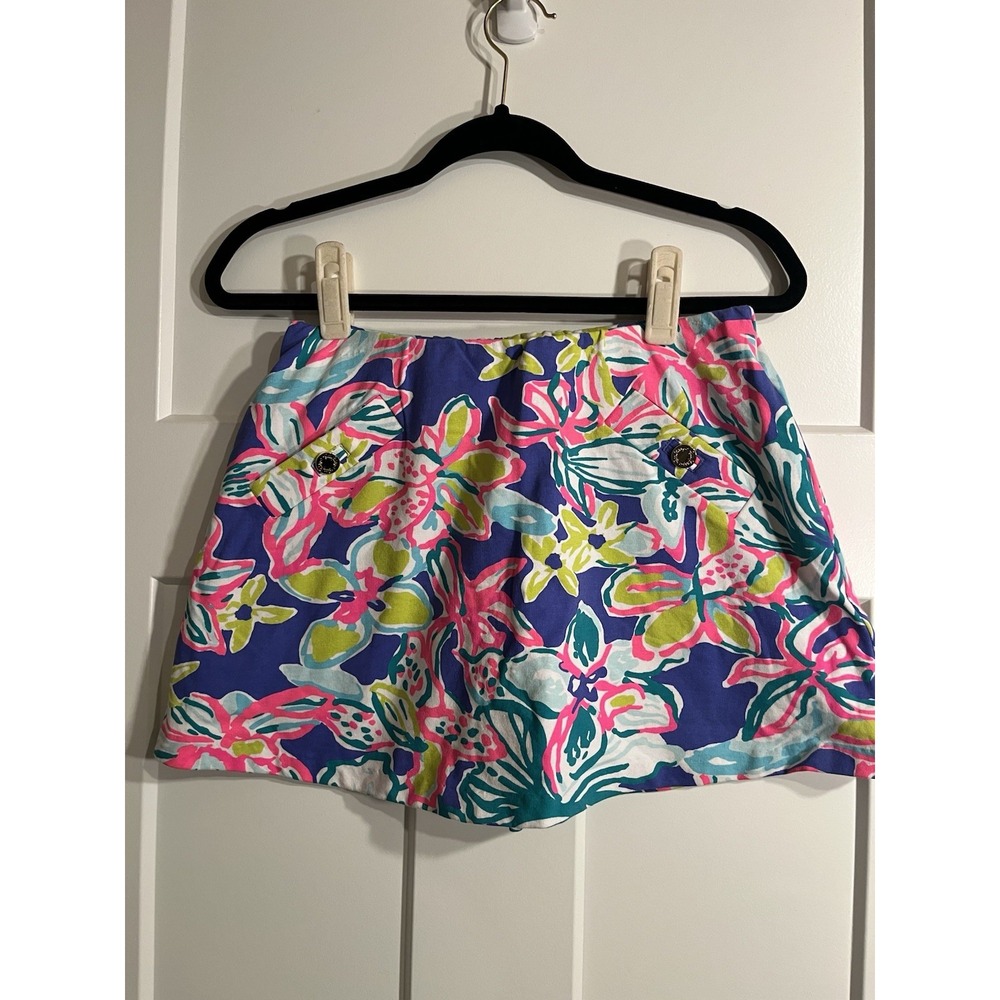 Lilly Pulitzer Madison Skort Womens S Casa Azul Floral Gold Button